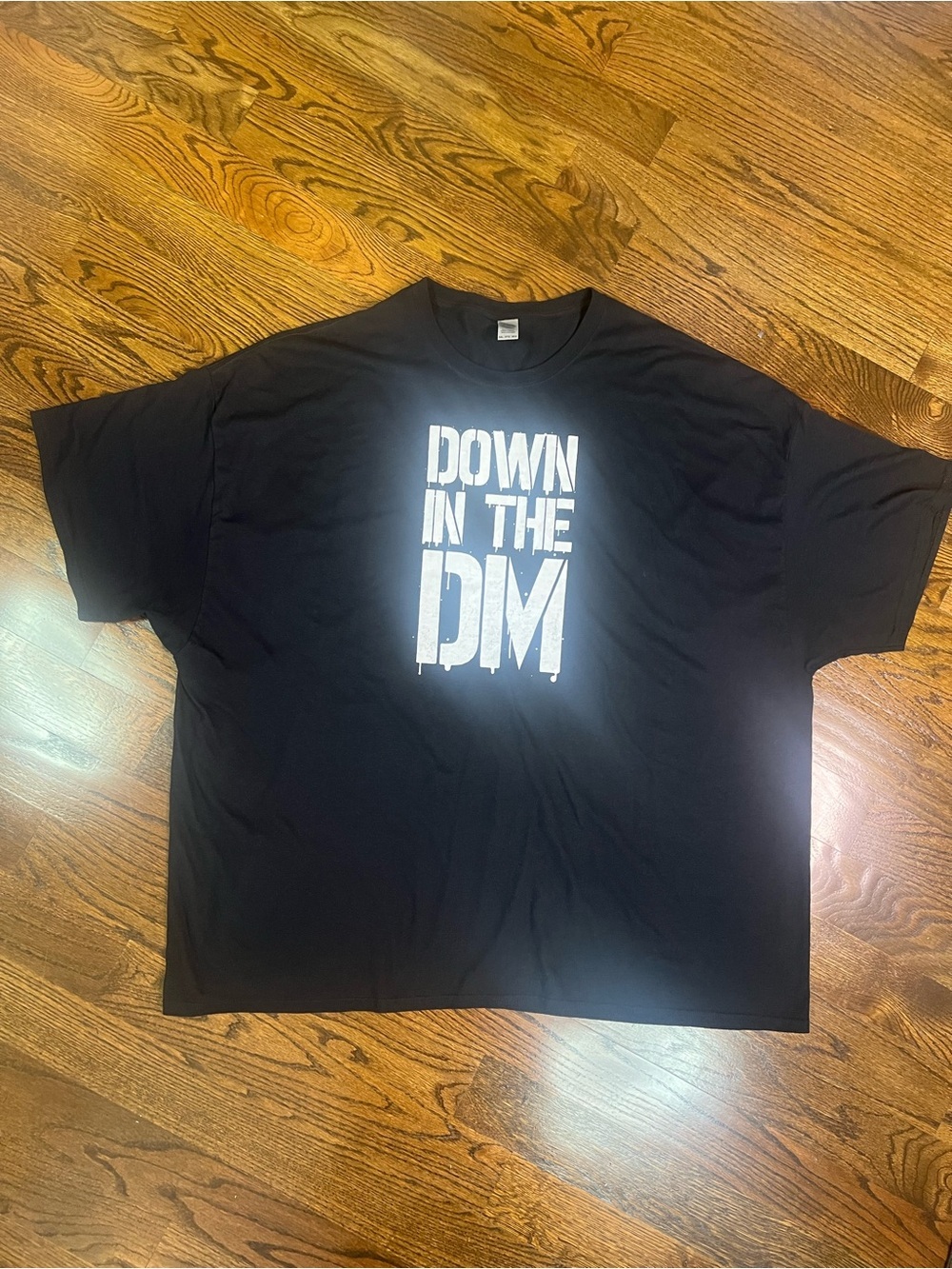 Gildan Black Short Sleeve Tee with White "Down in the DM" Graphic